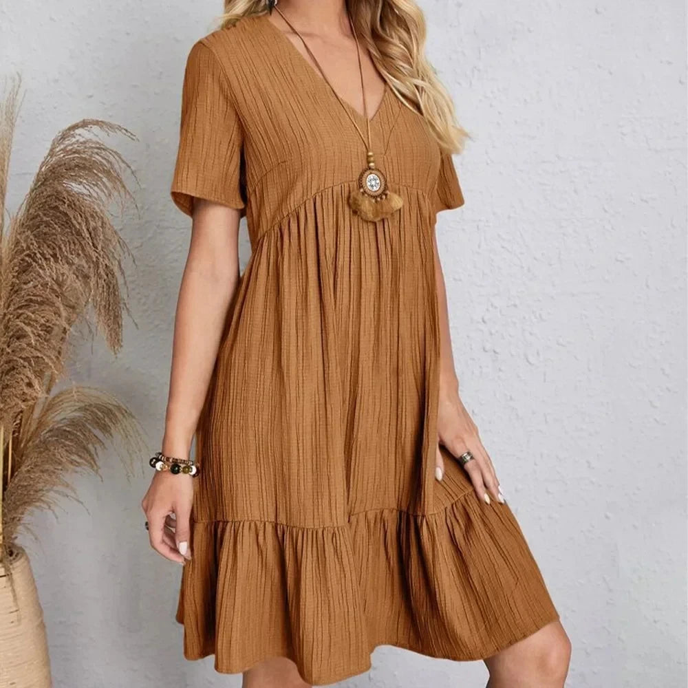 Women Summer Dresses V-Neck Short Sleeve