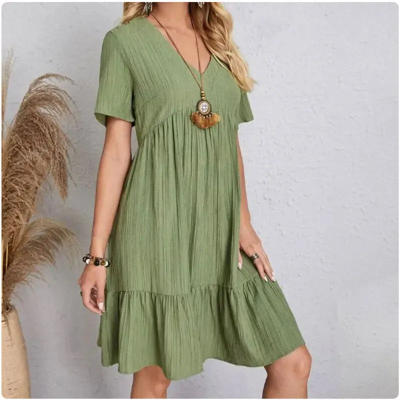 Women Summer Dresses V-Neck Short Sleeve