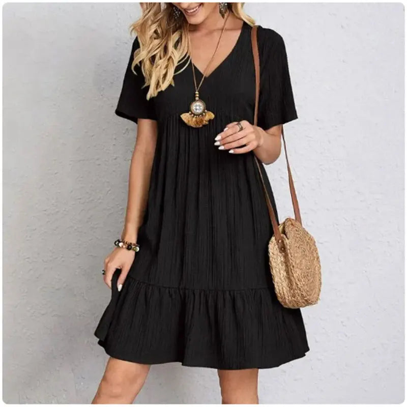 Women Summer Dresses V-Neck Short Sleeve