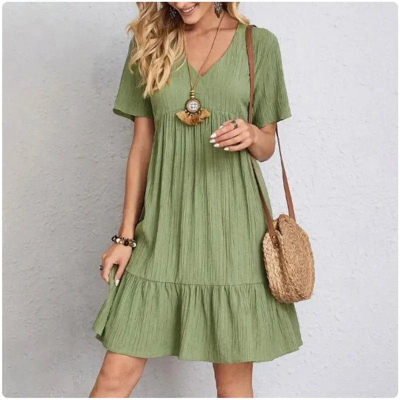 Women Summer Dresses V-Neck Short Sleeve