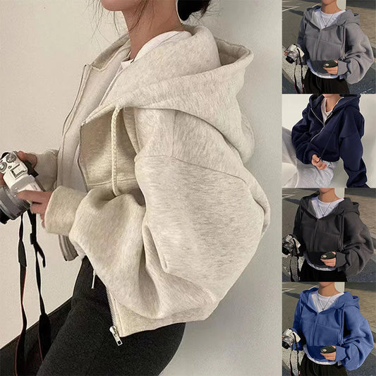 New Insfleece-lined Versatile Cropped Slims Hooded Sweatshirt Women