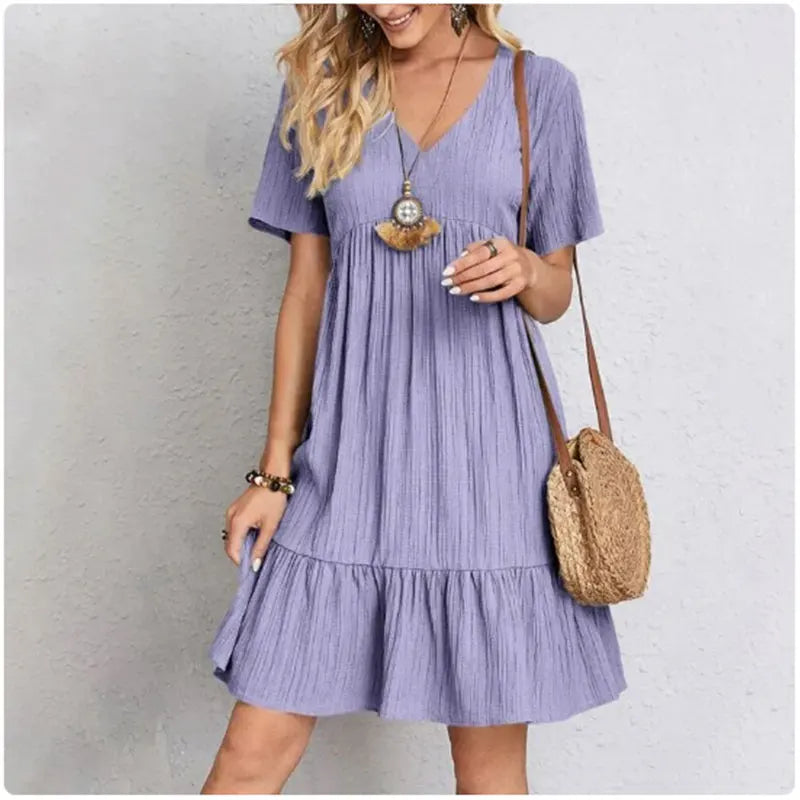 Women Summer Dresses V-Neck Short Sleeve