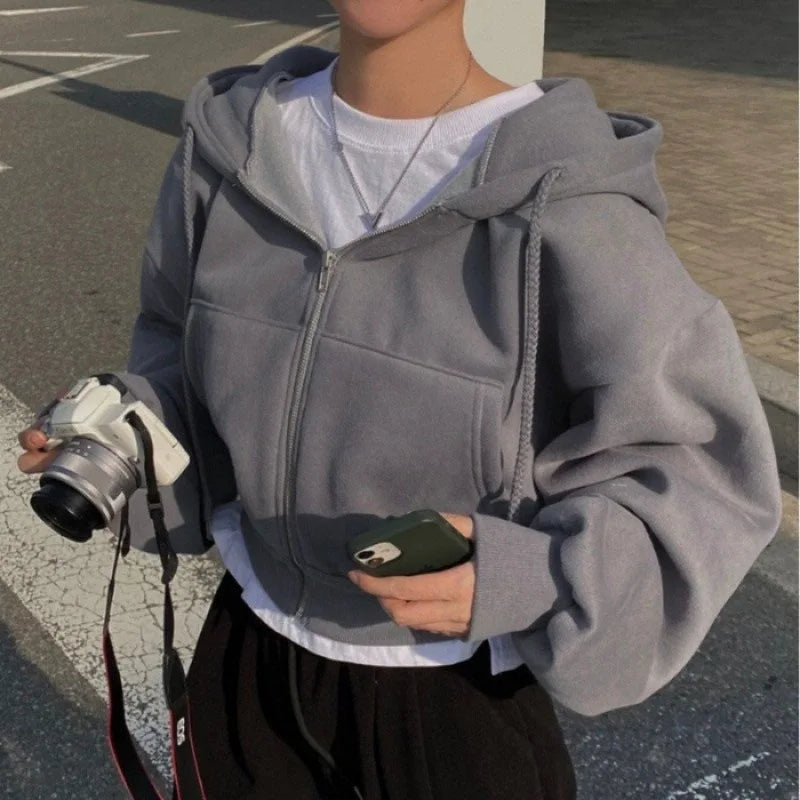 New Insfleece-lined Versatile Cropped Slims Hooded Sweatshirt Women