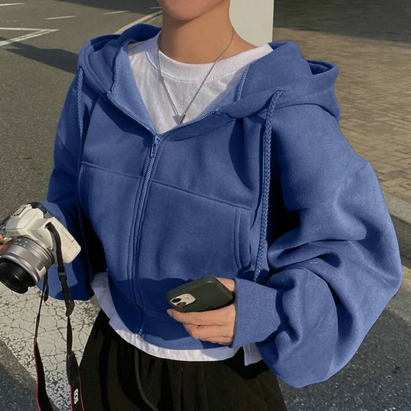 New Insfleece-lined Versatile Cropped Slims Hooded Sweatshirt Women