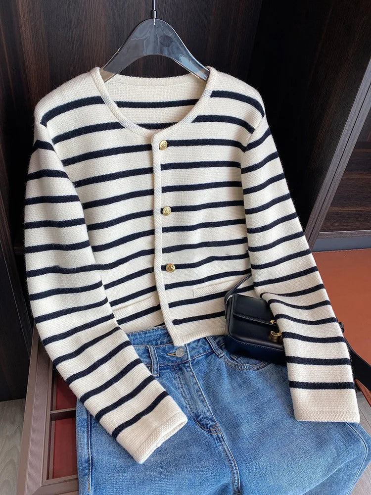 Women Stripe Knitted Cardigans