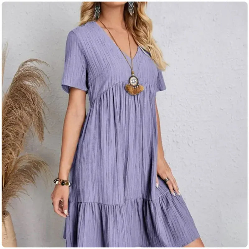 Women Summer Dresses V-Neck Short Sleeve