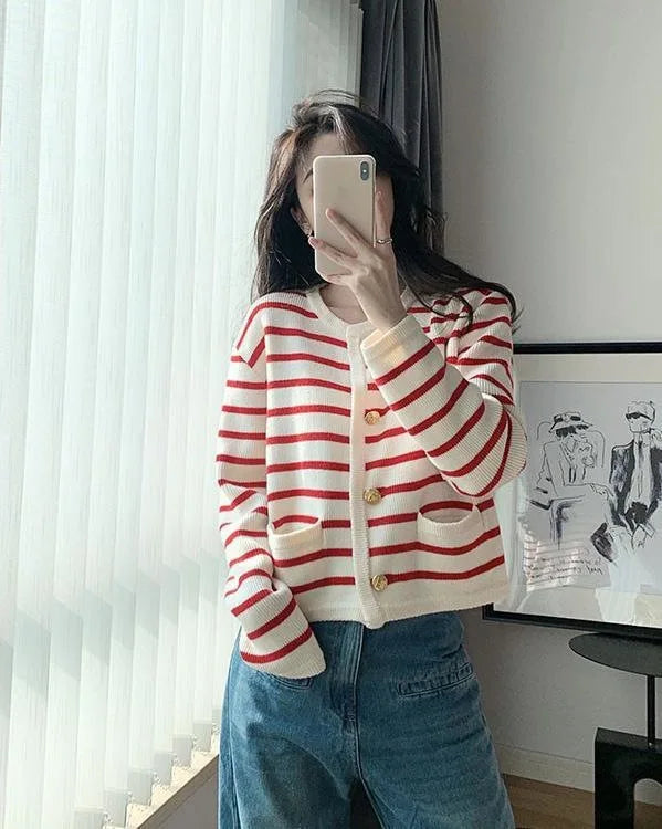 Women Stripe Knitted Cardigans