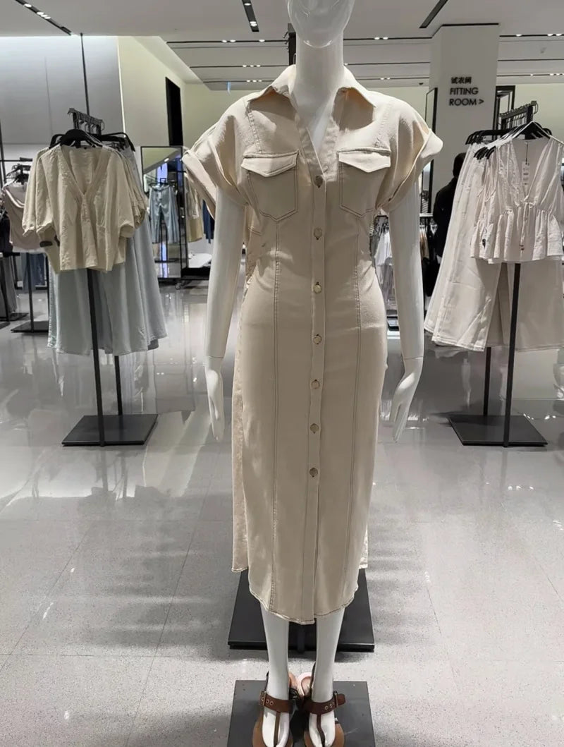 Denim Dress with Side Zipper