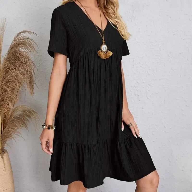 Women Summer Dresses V-Neck Short Sleeve